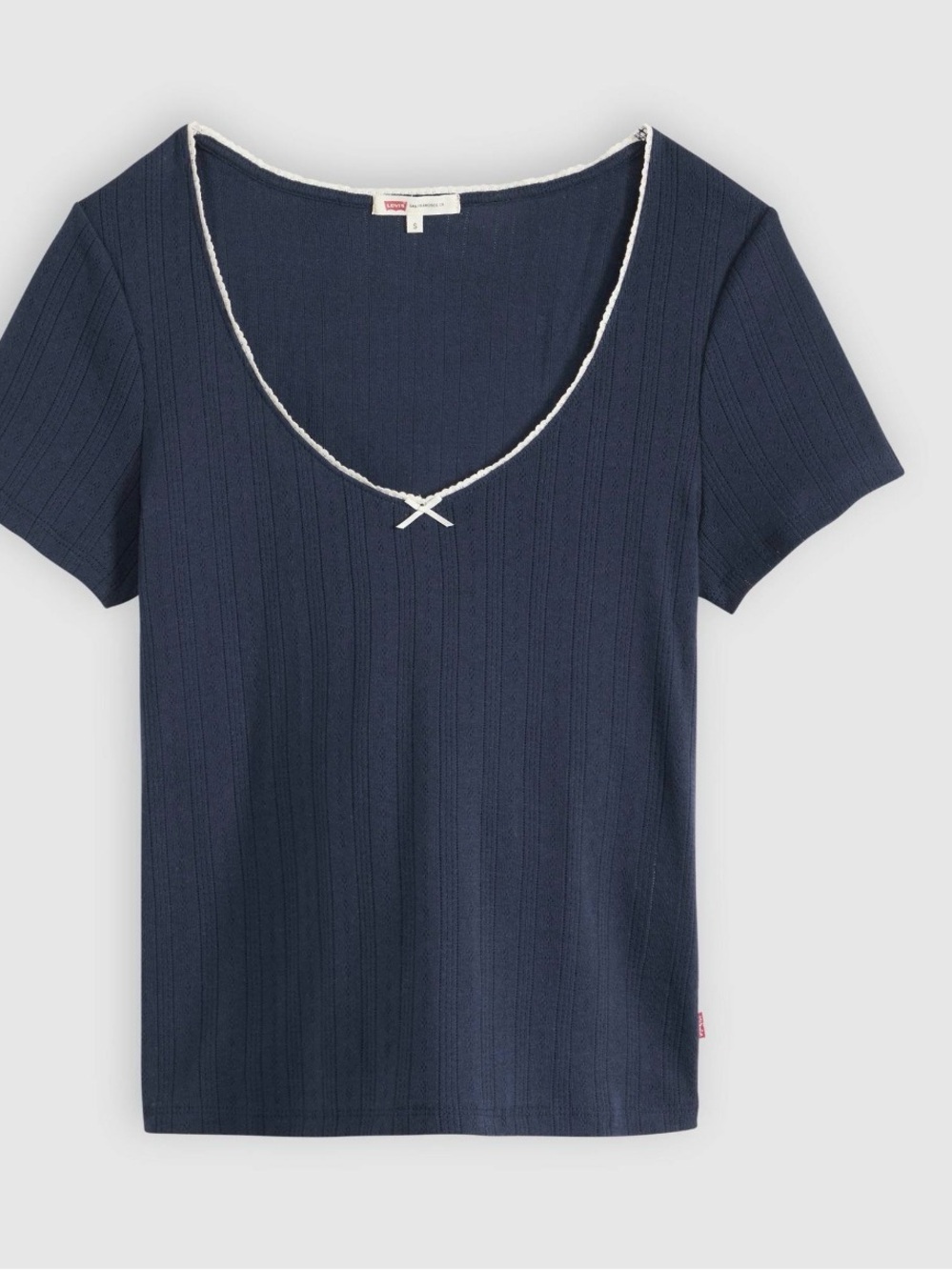 Levi's Navy Short Sleeve Scoop Neck Top with Cream Trim